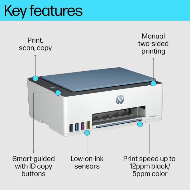 HP Smart Tank 525 All-in-one Colour Printer with 1 Extra Black Ink Bottle (Upto 12000 Black and 6000 Colour Prints) and 1 Year Extended Warranty with PHA Coverage. -Print, Scan & Copy for Office/Home - Image 2